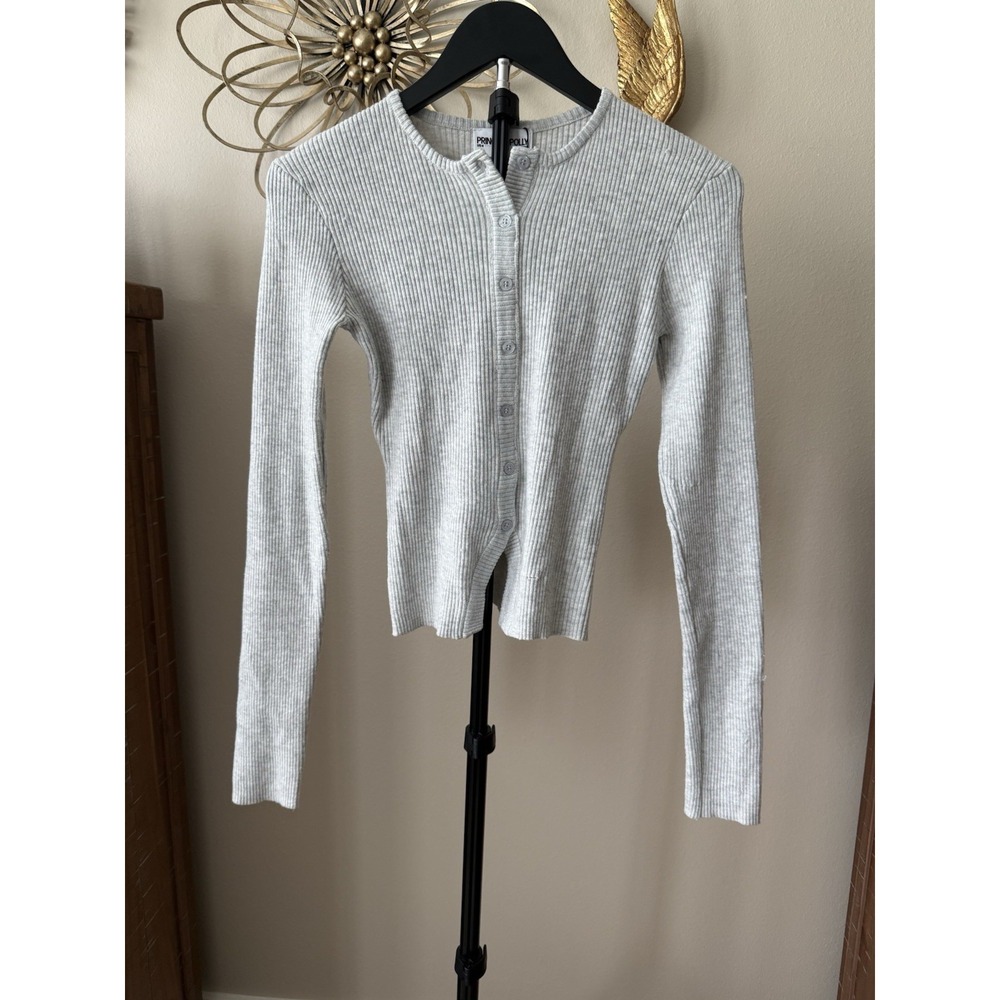 Princess Polly Gray Ribbed Pullover Sweater US 4 Button Front NWT Flaws